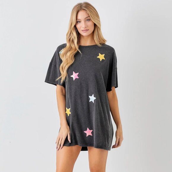BaeVely Tops - NWT - BaeVely Sequin Star Tshirt Dress